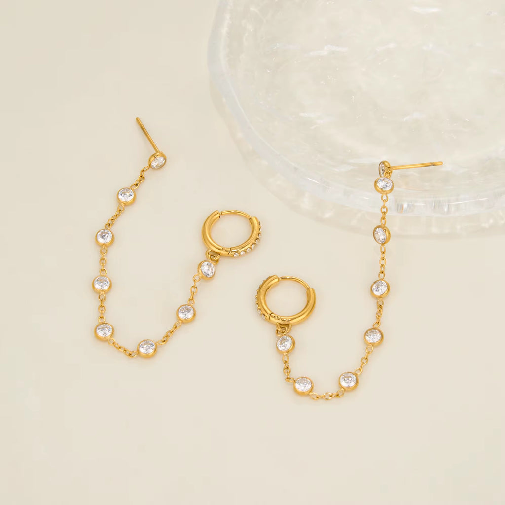 Double Piercing Chain Earrings
