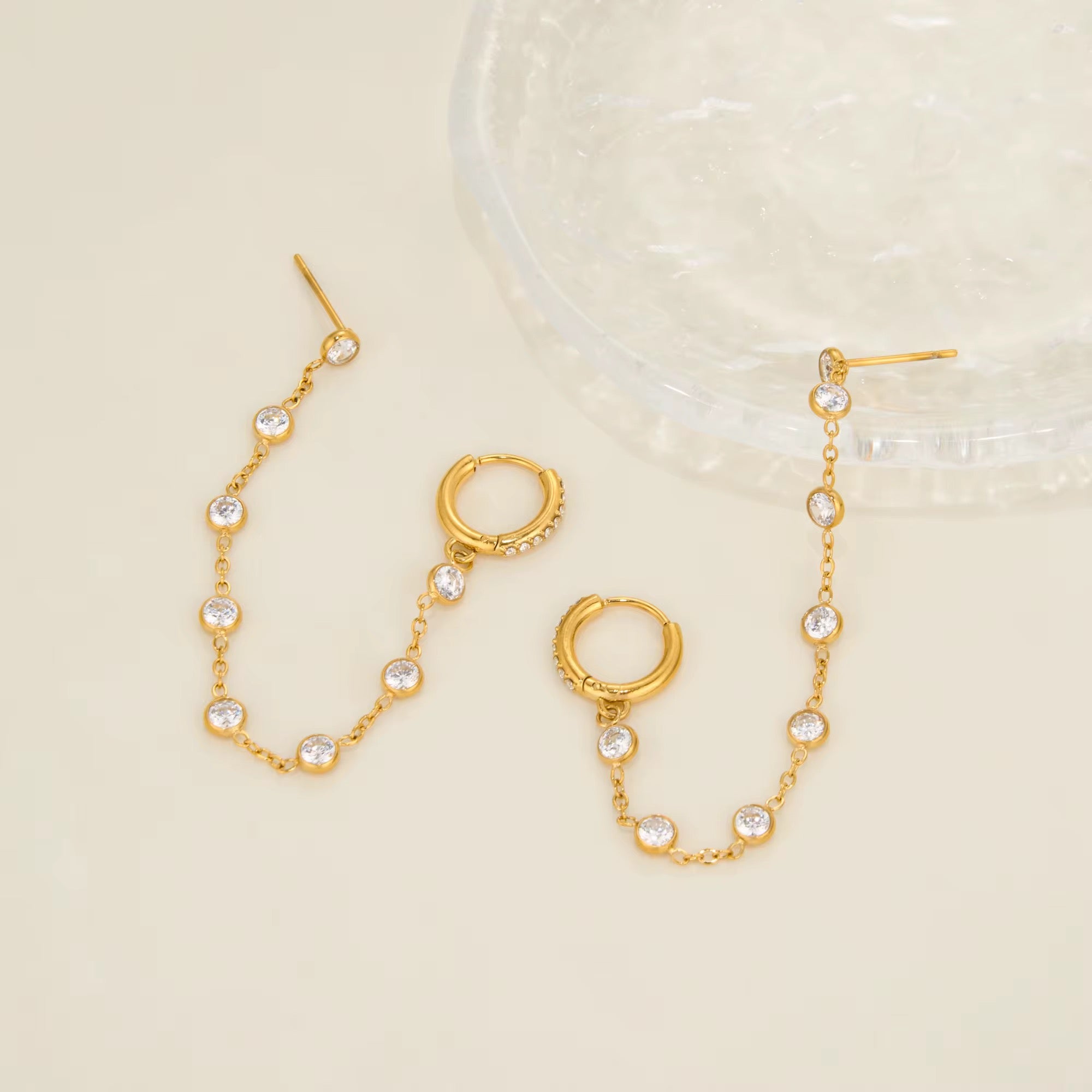 Double Piercing Chain Earrings