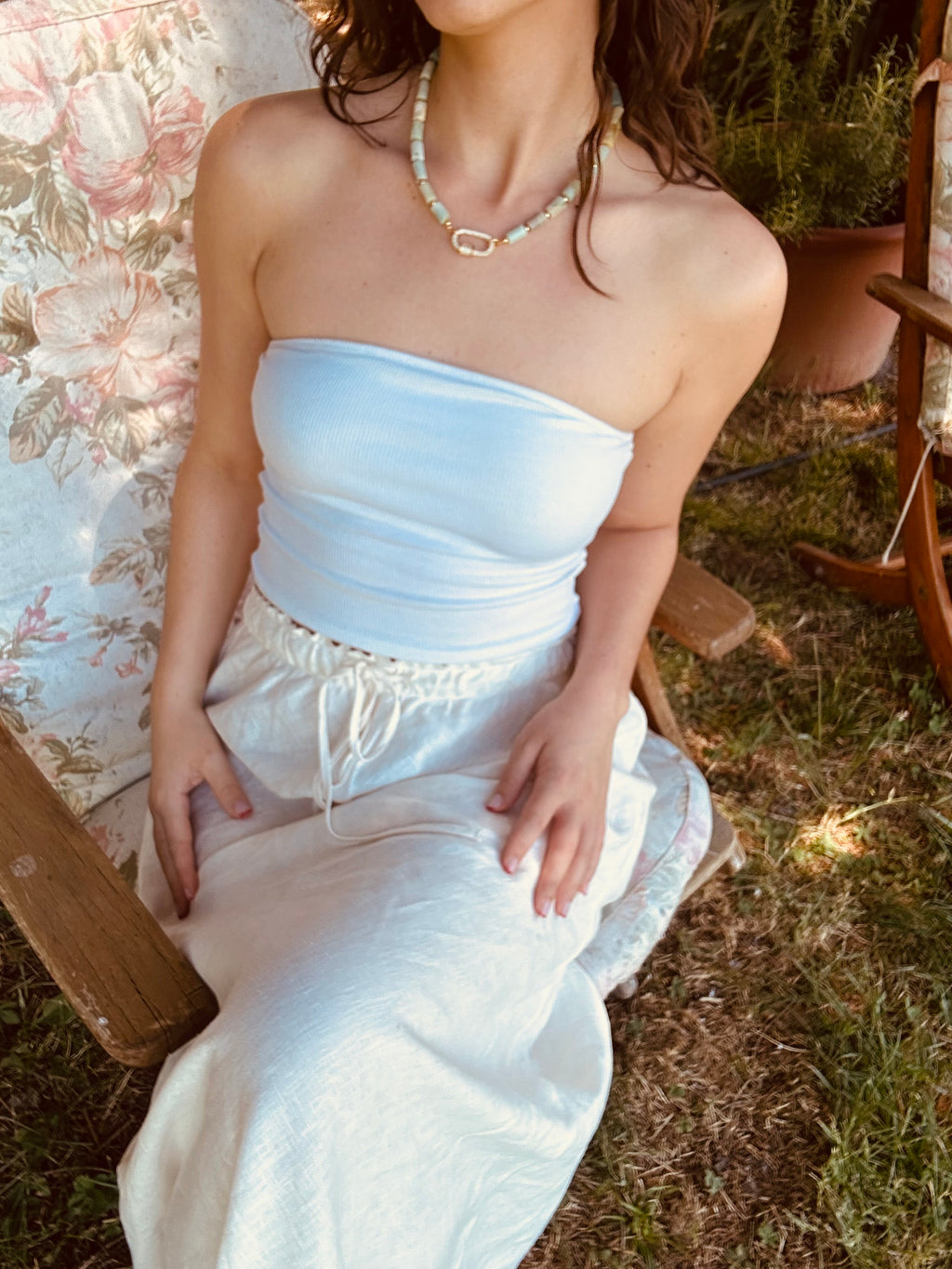 Natural Amazonite Barrel Bead Statement Necklace with Pavé Clasp