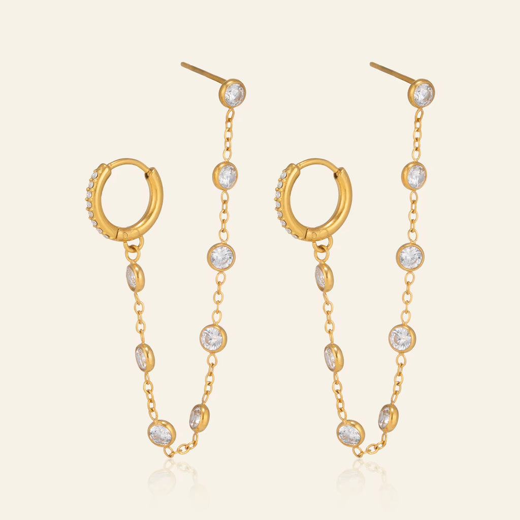Double Piercing Chain Earrings